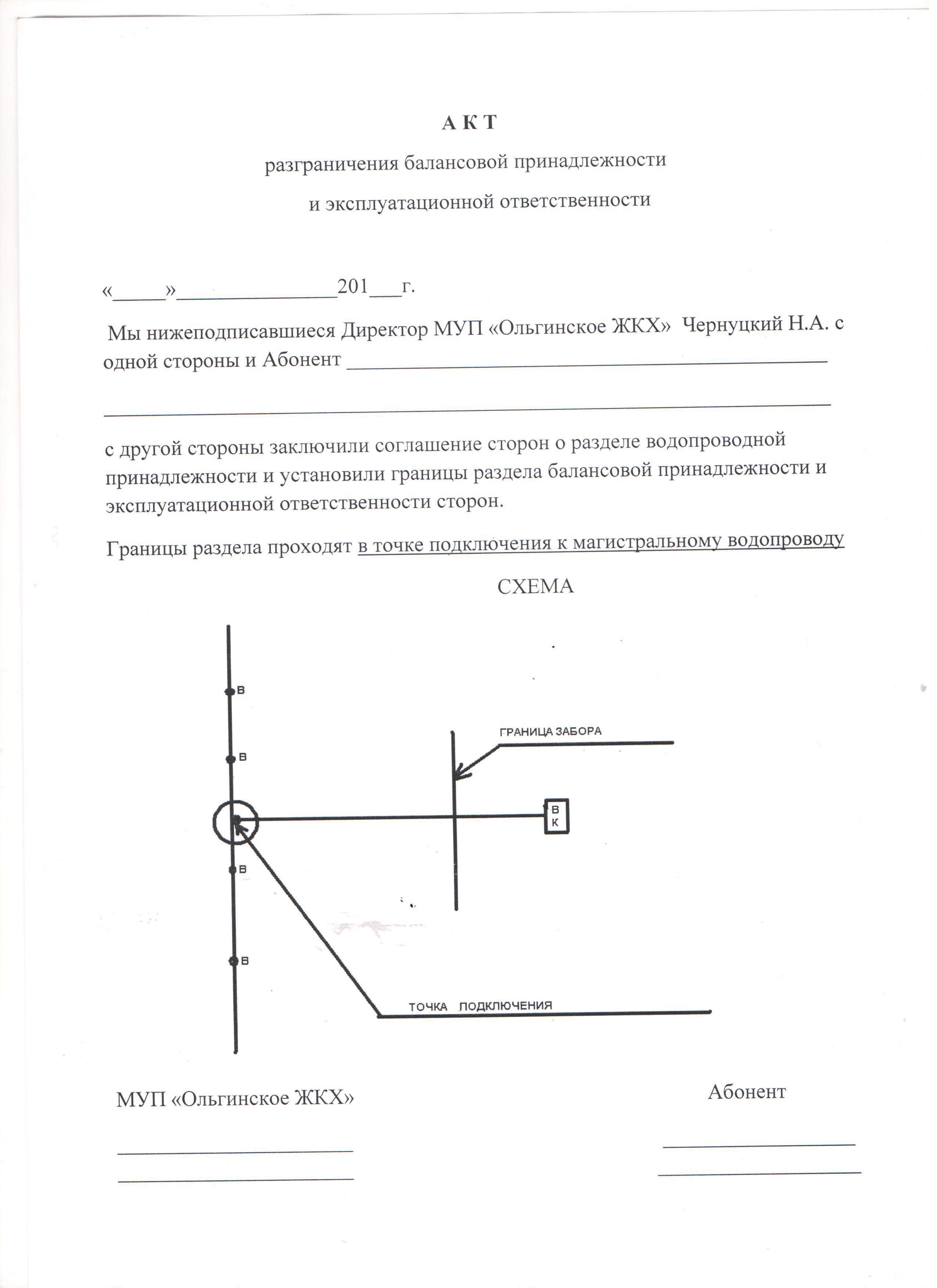 Акт разграничения электрических сетей образец