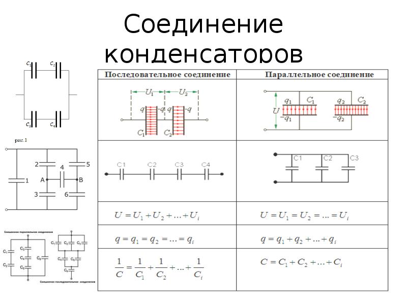 Как соединить конденсаторы параллельно