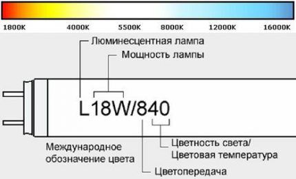 Маркировка люминесцентной лампы