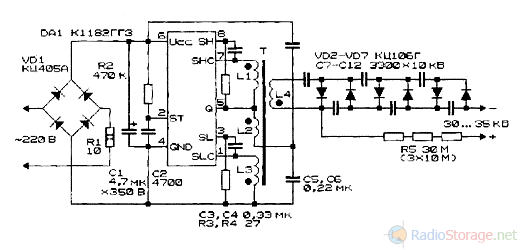 Принципиальная схема высоковольтного импульсного источника питания