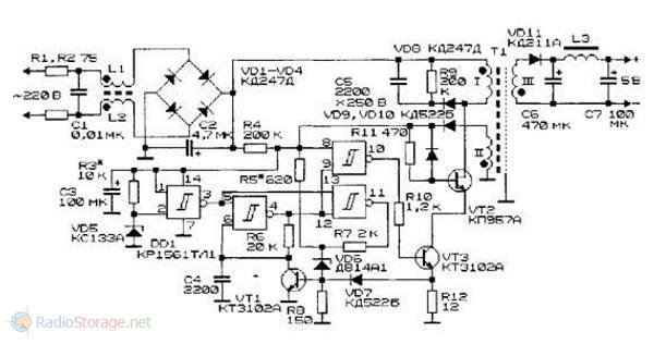 Принципиальная схема сетевого импульсного источника питания