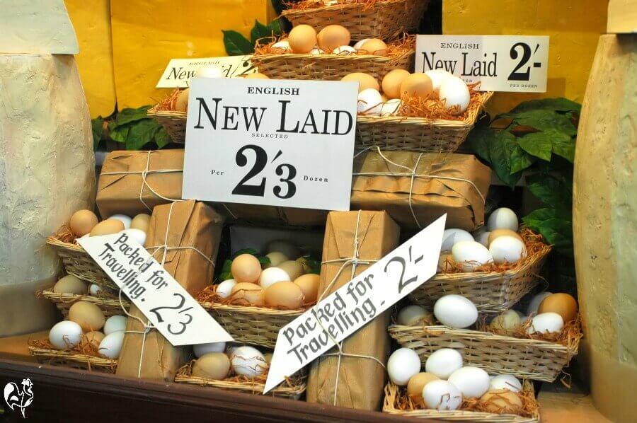 Eggs for sale in an old English shop.